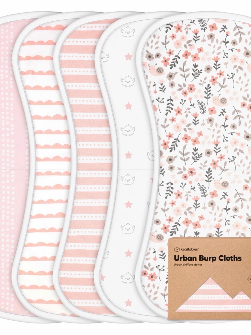 KeaBabies Pink Floral & Stripe Baby Burp Cloths - 5 Pack